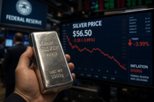 L’argent recule à 56,50 dollars sous la pression de la Fed et de l’inflation américaine