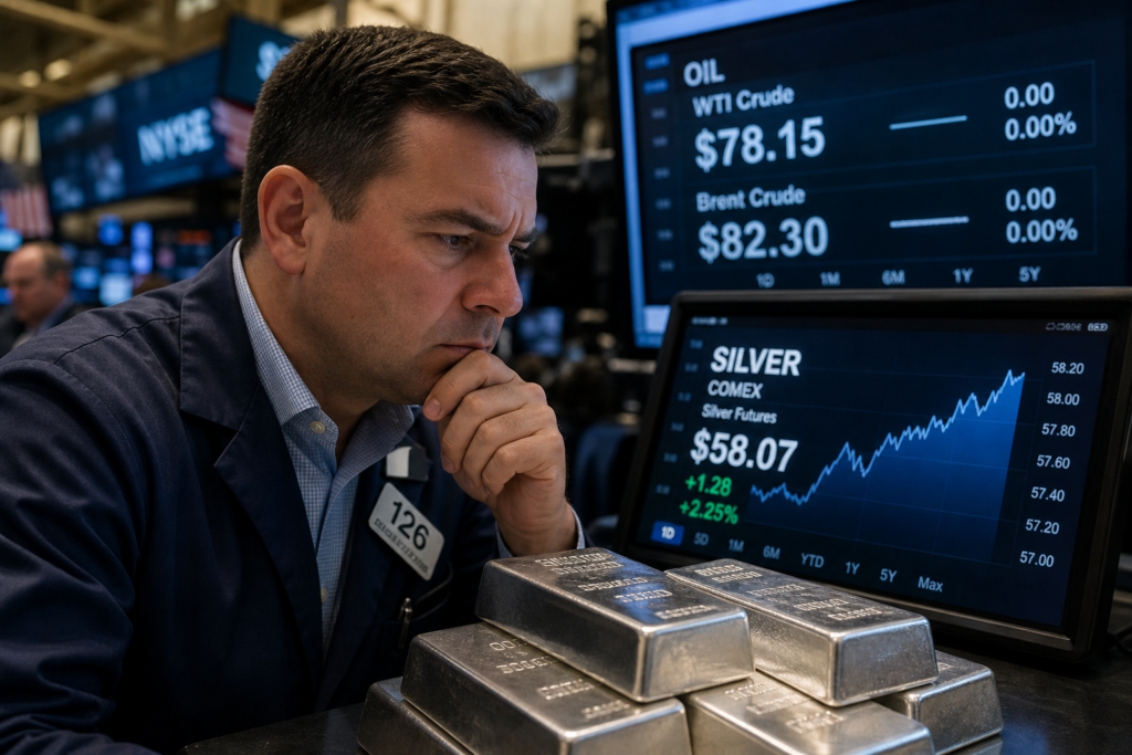 L’argent bondit vers 58 dollars l’once pendant que le pétrole marque une pause L’argent bondit vers 58 dollars l’once pendant que le pétrole marque une pause