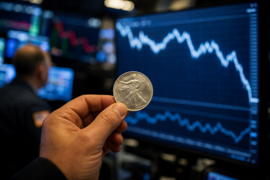 Le cours de l’argent passe sous 58 dollars et subit le choc des taux américains