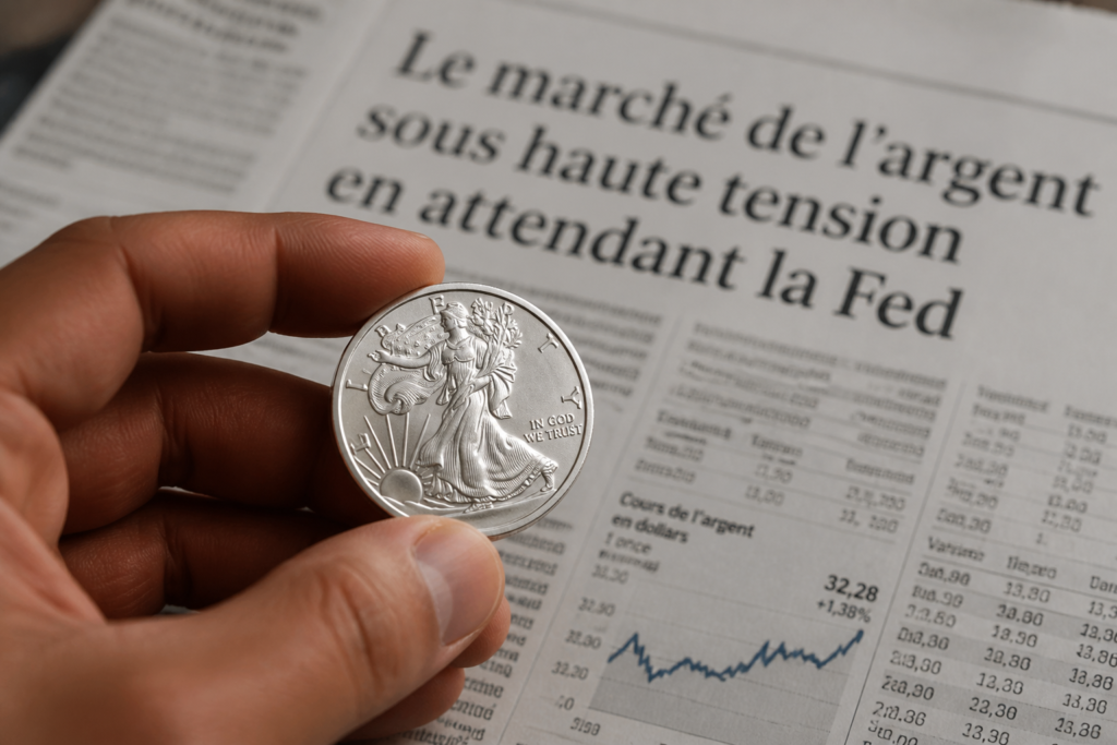 L’argent recule vers 57,50 dollars malgré l’attente de la Fed