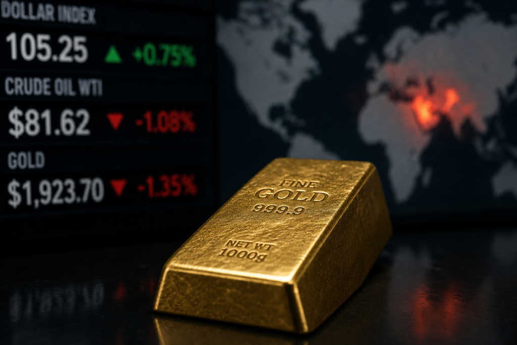 L’or accentue sa baisse sous la pression du dollar, du pétrole et des tensions géopolitiques L’or accentue sa baisse sous la pression du dollar, du pétrole et des tensions géopolitiques