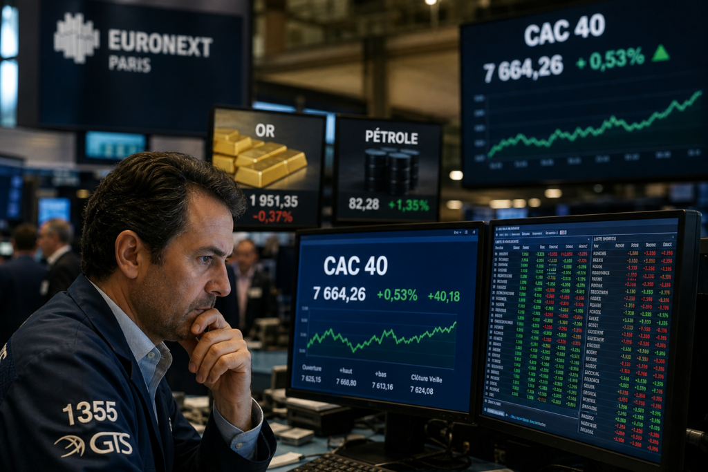 Le CAC 40 tente une neuvième hausse, l’or corrige et le pétrole remonte Le CAC 40 tente une neuvième hausse, l’or corrige et le pétrole remonte