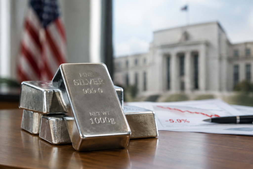L’argent chute de 5,9 % en une semaine, freiné par les taux et le dollar