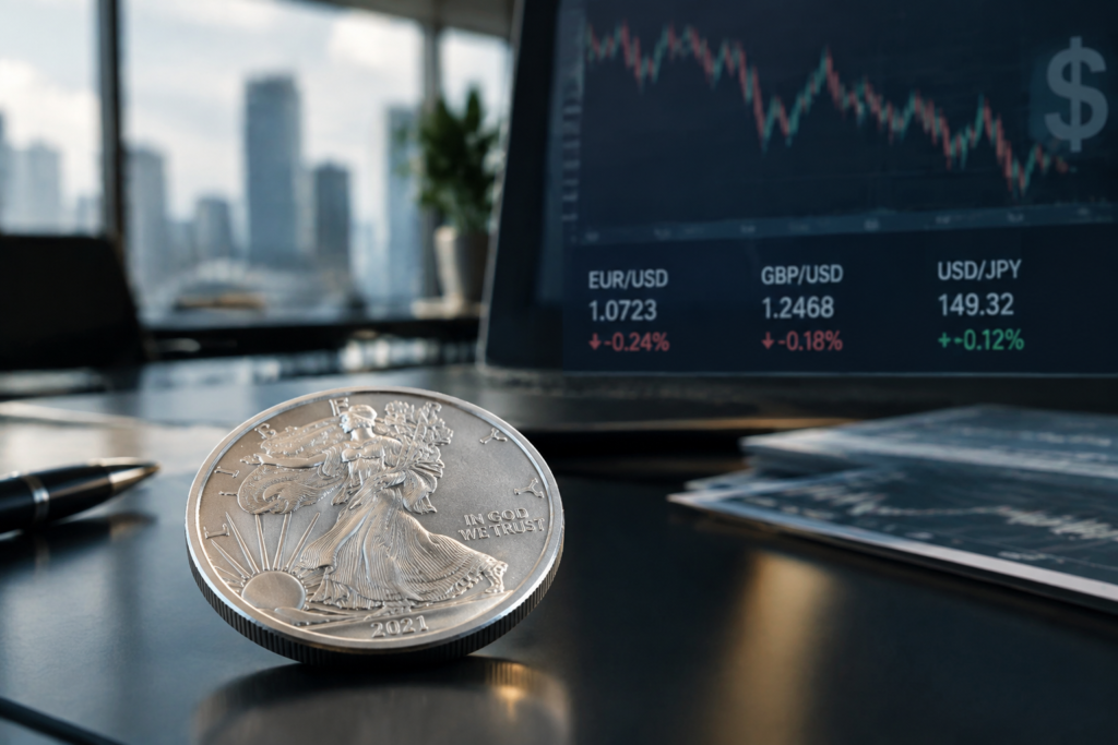 L’argent recule face au dollar, mais conserve une hausse de 10,2 % sur deux mois L’argent recule face au dollar, mais conserve une hausse de 10,2 % sur deux mois