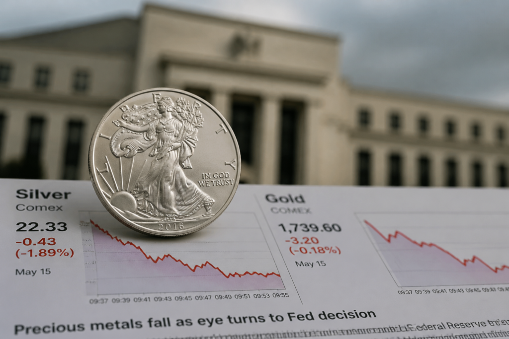 Le cours de l’argent recule à 54,69 € l’once avant la décision de la Fed Le cours de l’argent recule à 54,69 € l’once avant la décision de la Fed