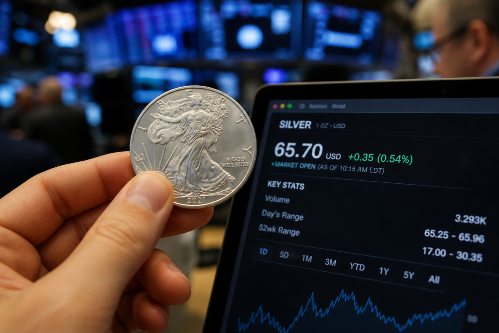 Le recul du dollar pousse l’argent vers 65,70 dollars l’once Le recul du dollar pousse l’argent vers 65,70 dollars l’once
