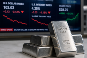 Le cours de l’argent bondit vers 57 euros avec le recul du dollar et des taux américains