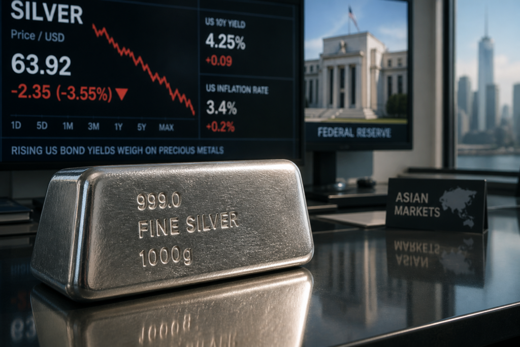 L’argent glisse sous 64 dollars sous la pression des taux américains L’argent glisse sous 64 dollars sous la pression des taux américains