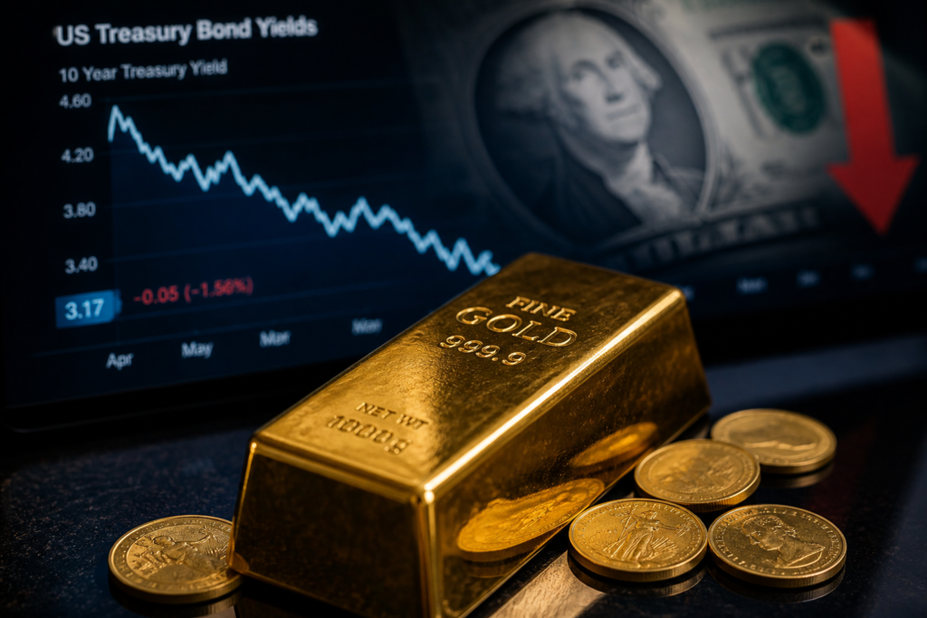 L’or avance grâce au recul du dollar et des taux obligataires américains