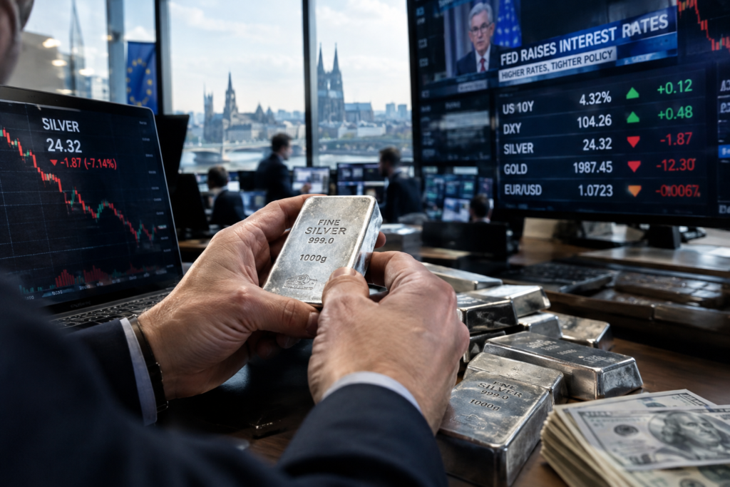 L’argent chute de 8,4 % en une semaine sous la pression des taux américains