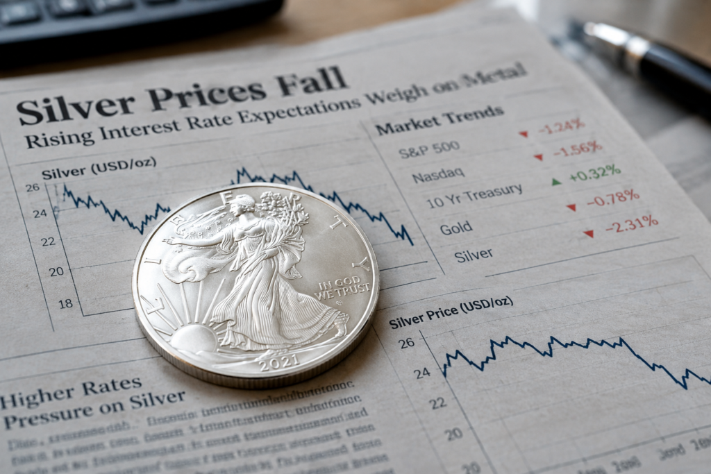 L’argent tombe à 50,94 euros, freiné par la perspective de taux plus élevés