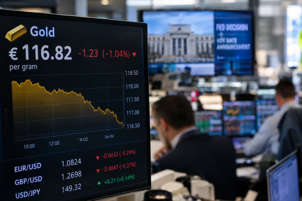 L’or tombe sous 117 euros le gramme avant la décision de la Fed L’or tombe sous 117 euros le gramme avant la décision de la Fed